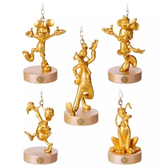 Disney Other - Disney 50th Anniversary Fab 5 Magic Kingdom Gold Ornament Set